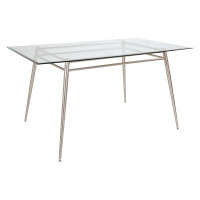 OSP Home Furnishings BRK436-NB Brooklyn Dining Table in Nickel Brush Finish with Glass Bevel Edge